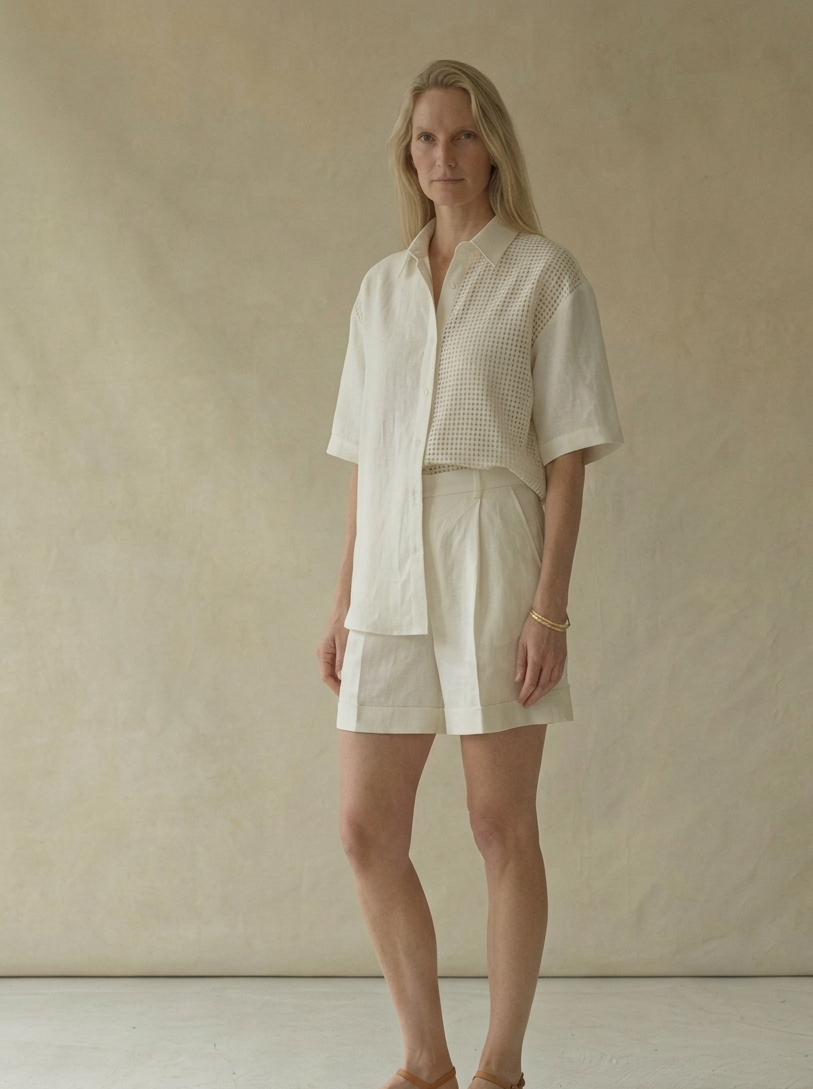 White Linen Shirt & Shorts Set