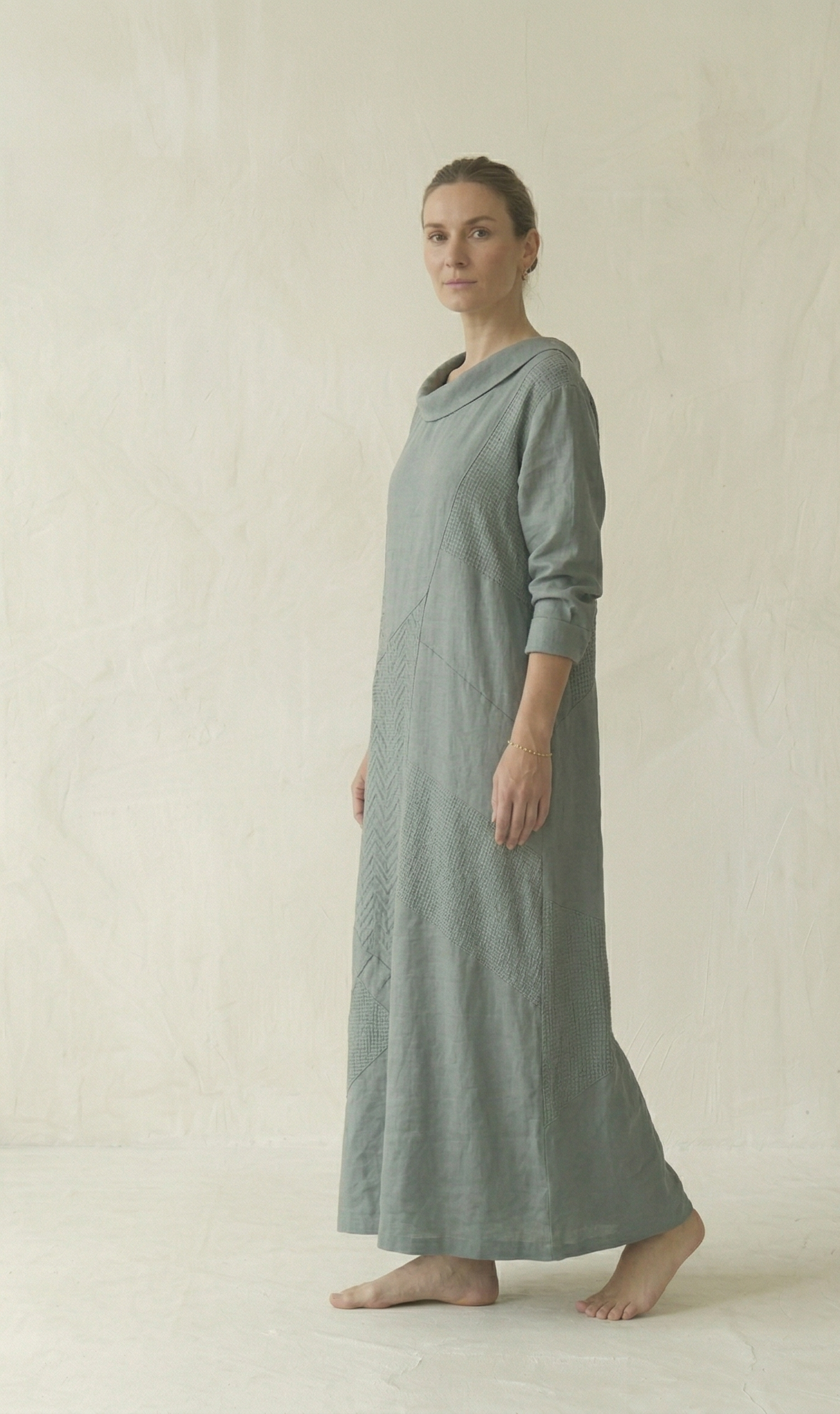 Steel Blue Linen One Shoulder Maxi Dress