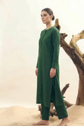 Forest Green Linen Kurta Set for Women