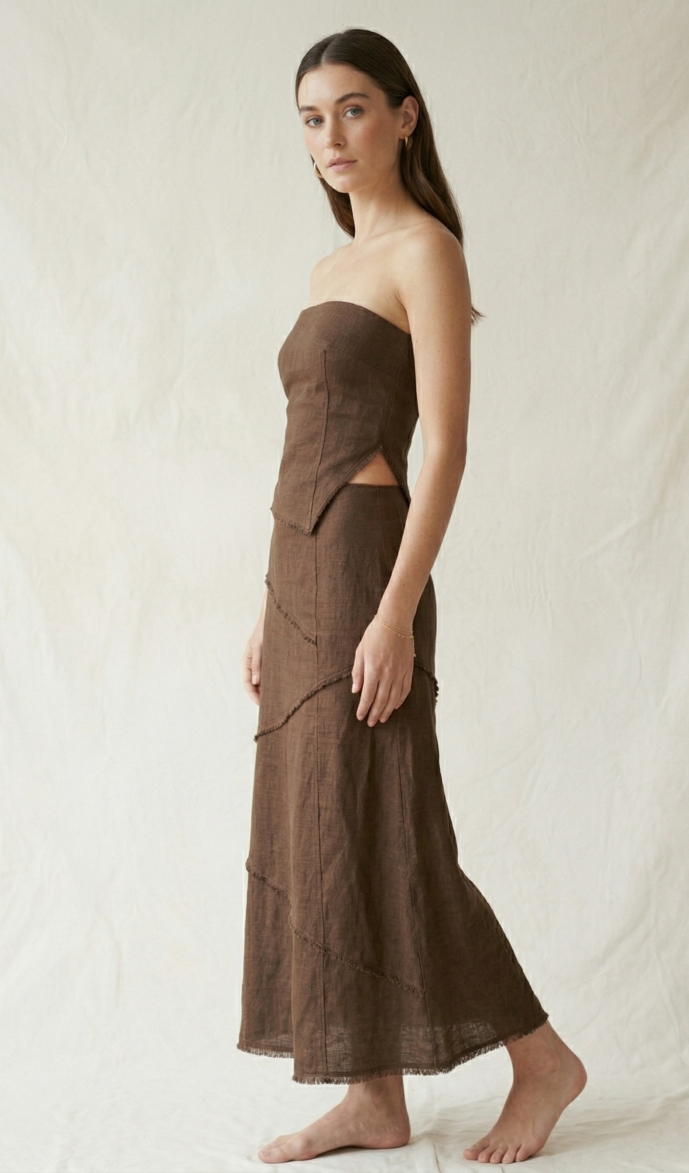 Chocolate Brown Linen Maxi Dress