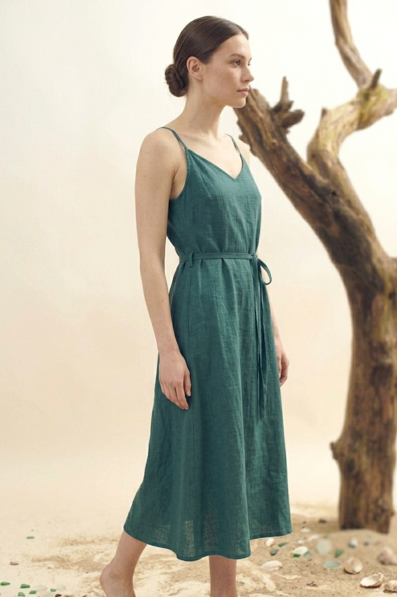 Teal Linen Wrap Dress