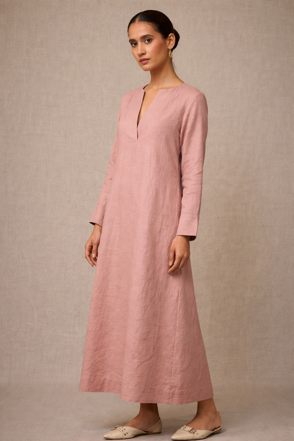 Blush Pink Linen Maxi Dress