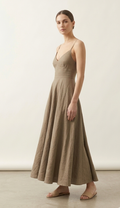 Taupe Brown Linen Maxi Dress for Women