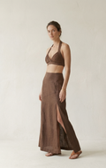 Chocolate Brown Linen Halter Co-ord