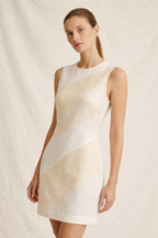 White & Cream Linen Colour Block Mini Dress