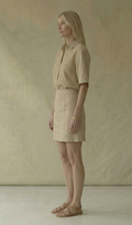 Beige Linen Shirt & Mini Skirt Set