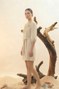 Natural Linen Embroidered Wrap Mini Dress