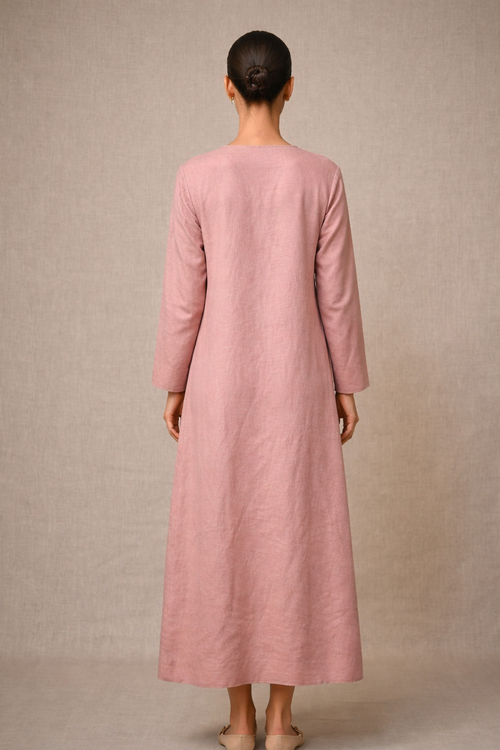 Blush Pink Linen Maxi Dress