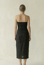 Black Linen Strapless Midi Dress