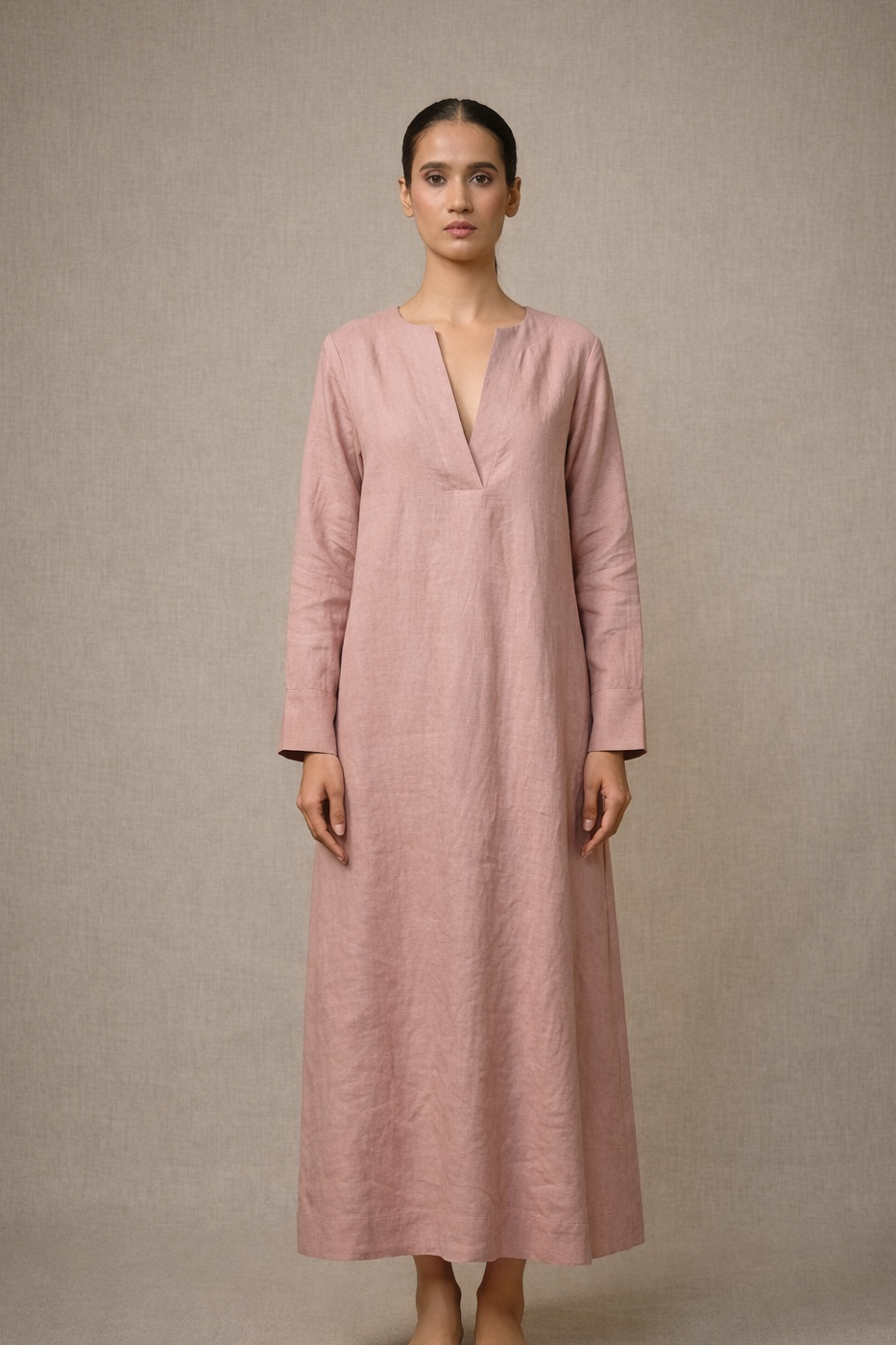 Blush Pink Linen Maxi Dress