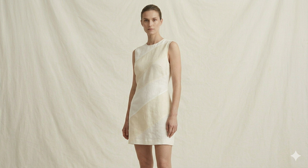 White & Cream Linen Colour Block Mini Dress