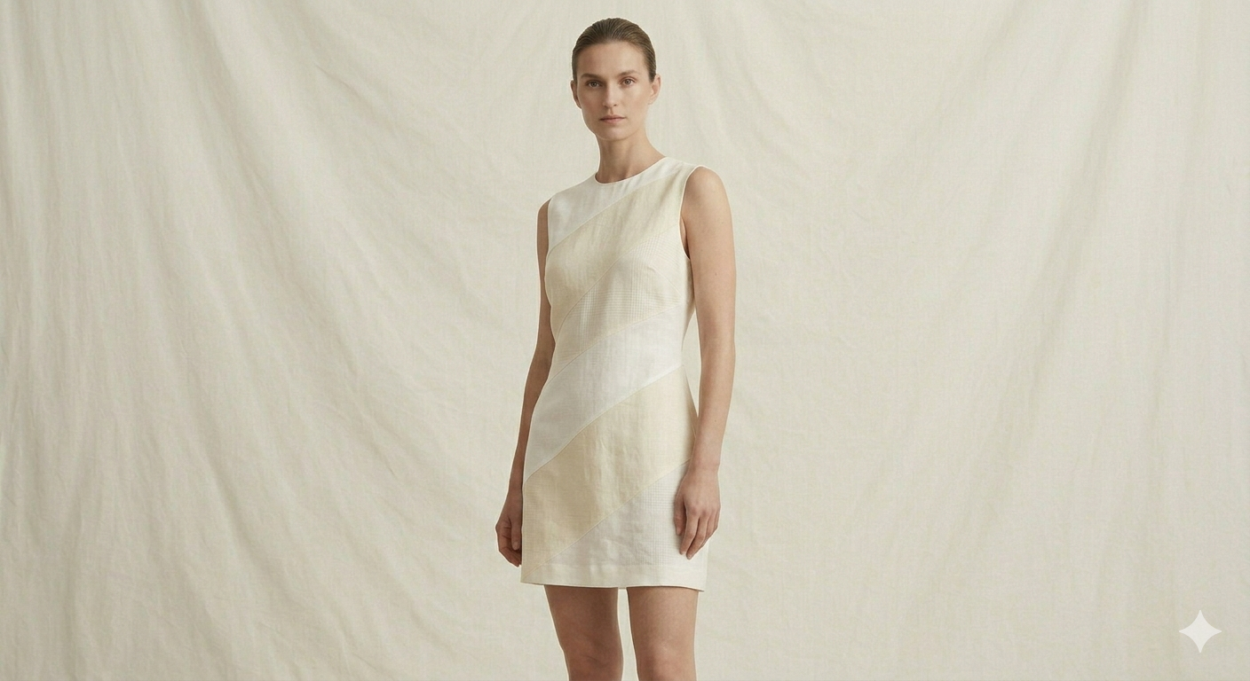 White & Cream Linen Colour Block Mini Dress