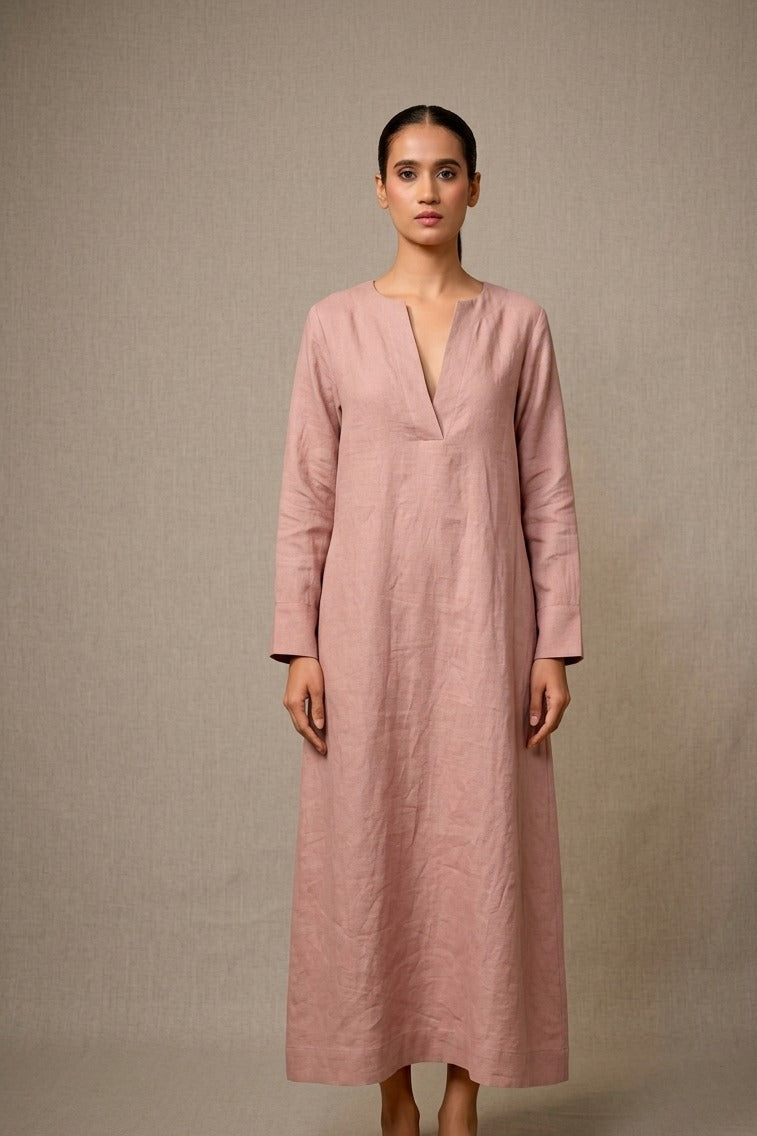 Blush Pink Linen Maxi Dress