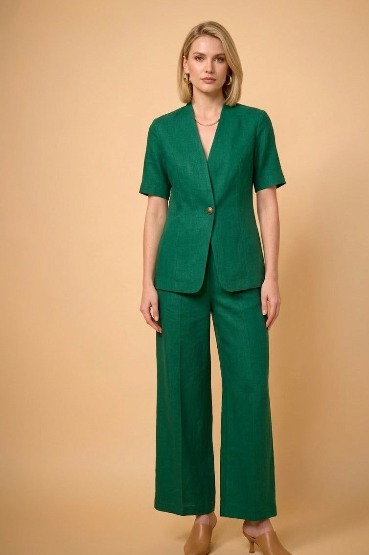 Emerald Green Linen Co-Ord Set for Women