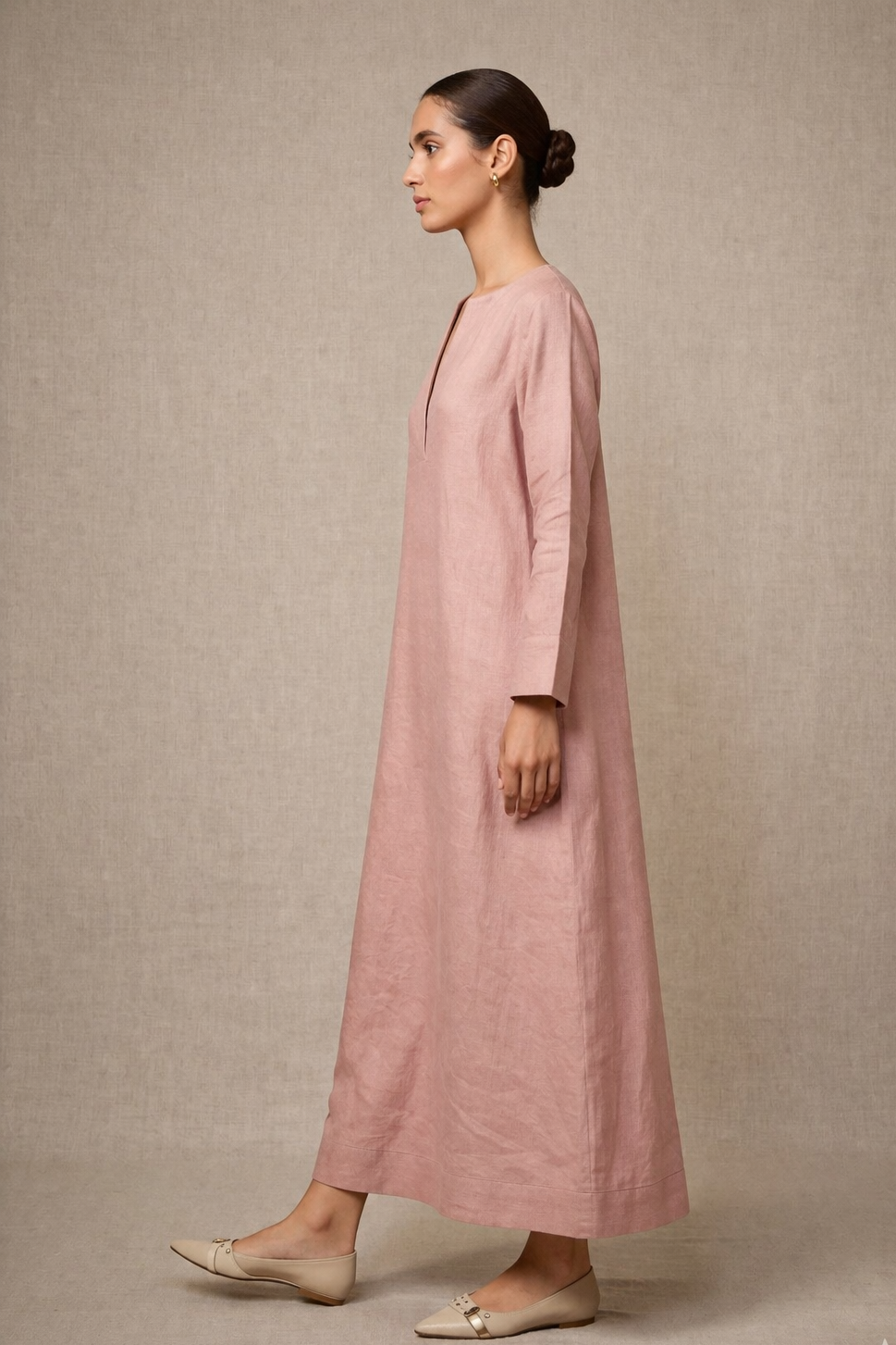 Blush Pink Linen Maxi Dress