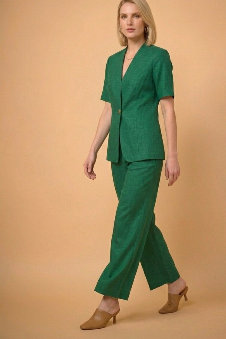 Emerald Green Linen Co-Ord Set for Women