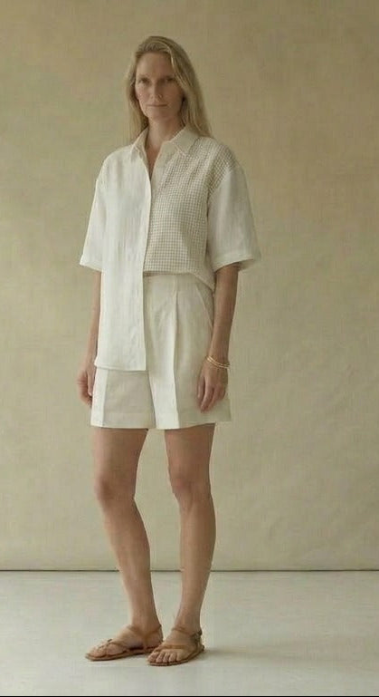 White Linen Shirt & Shorts Set