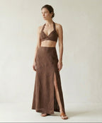 Chocolate Brown Linen Halter Co-ord