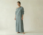 Steel Blue Linen One Shoulder Maxi Dress