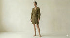 Olive Green Linen Wrap Mini Dress