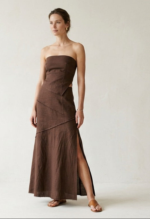 Chocolate Brown Linen Maxi Dress