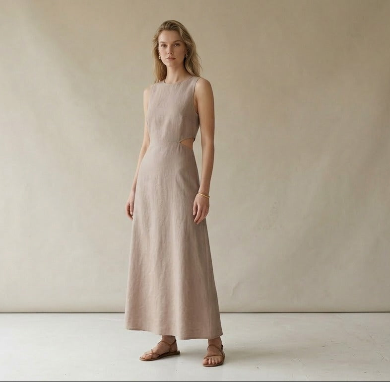 Pink Linen Maxi Dress