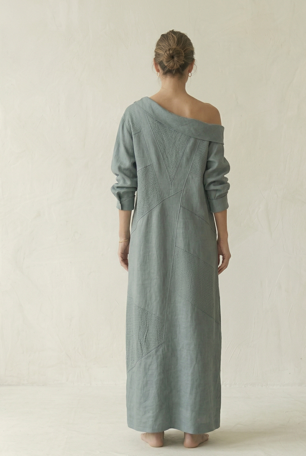Steel Blue Linen One Shoulder Maxi Dress