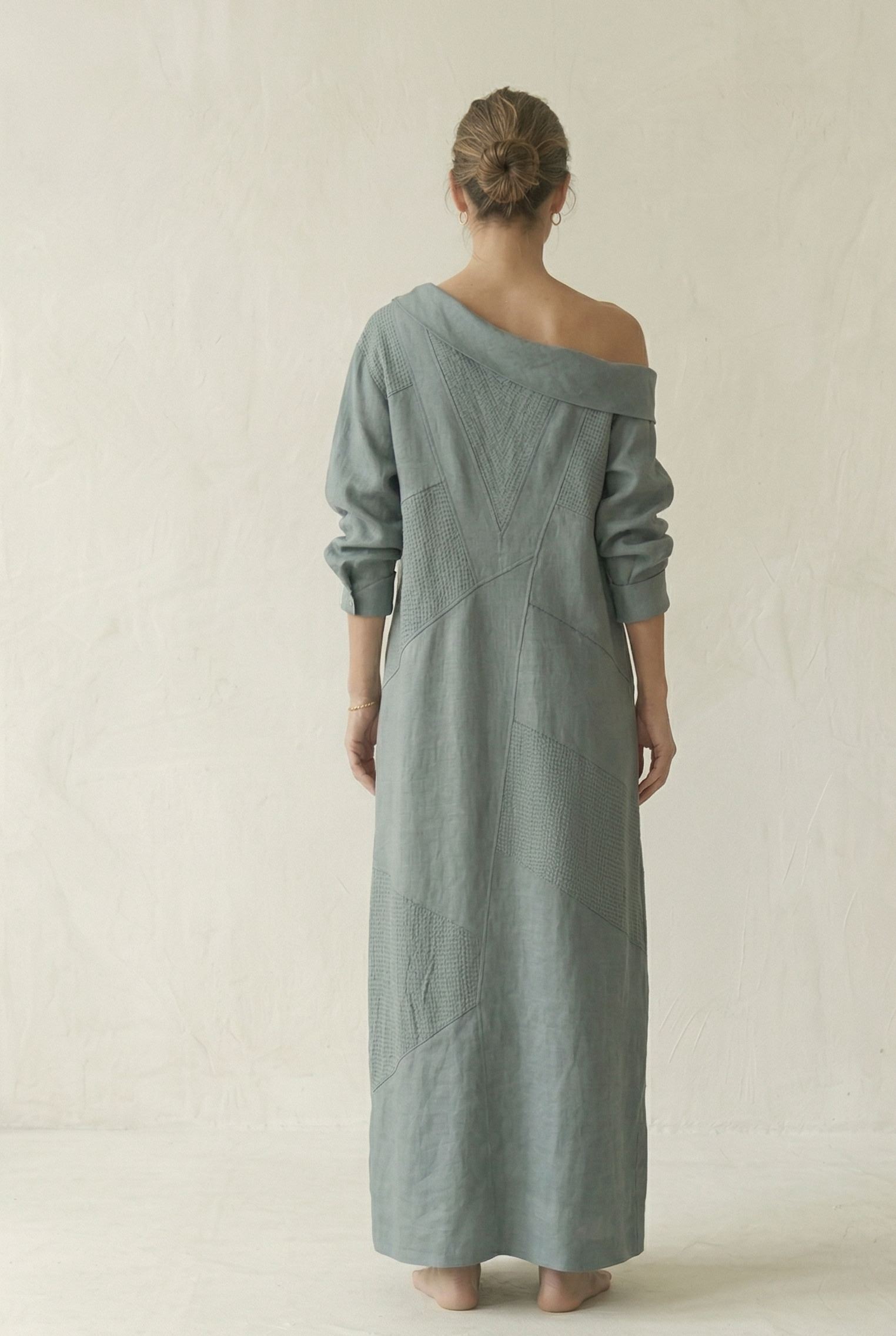 Steel Blue Linen One Shoulder Maxi Dress