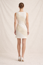 White & Cream Linen Colour Block Mini Dress