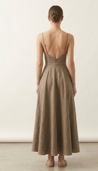 Taupe Brown Linen Maxi Dress for Women