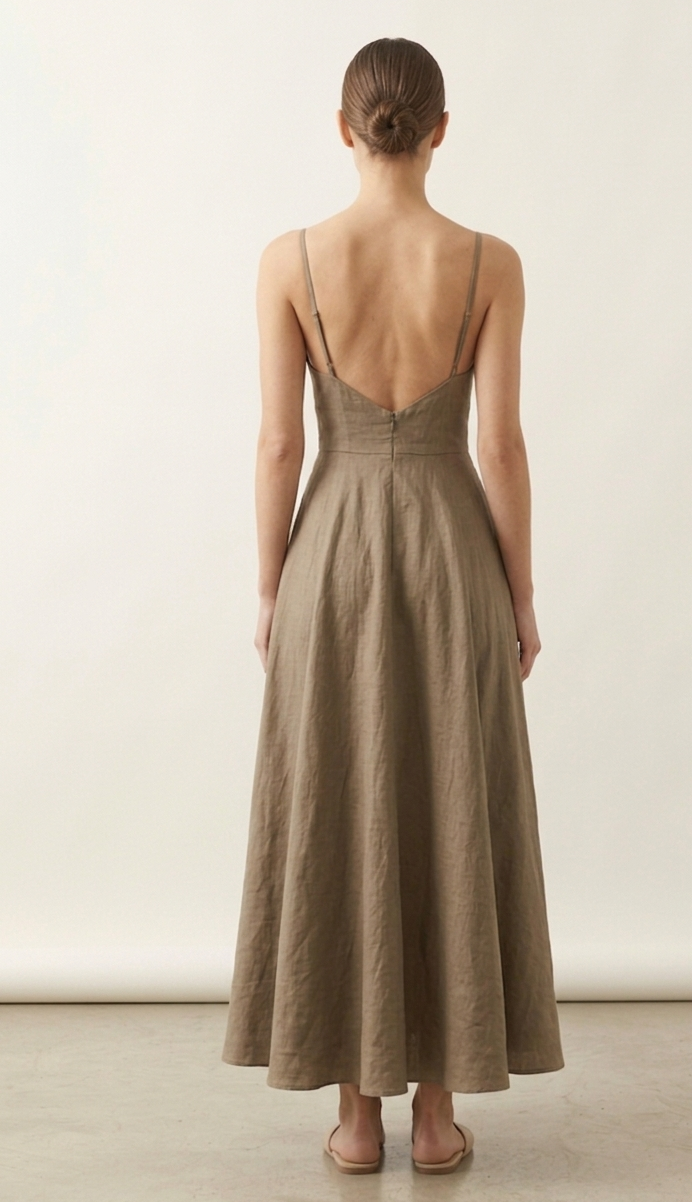 Taupe Brown Linen Maxi Dress for Women