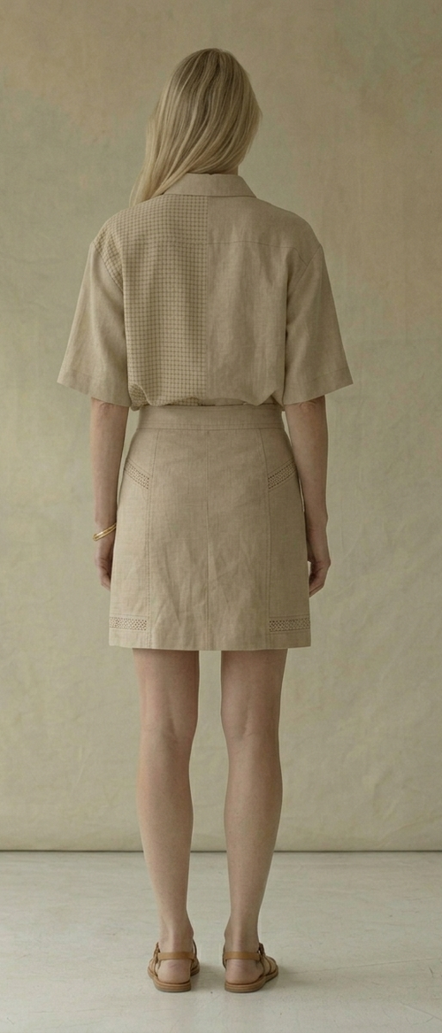 Beige Linen Shirt & Mini Skirt Set