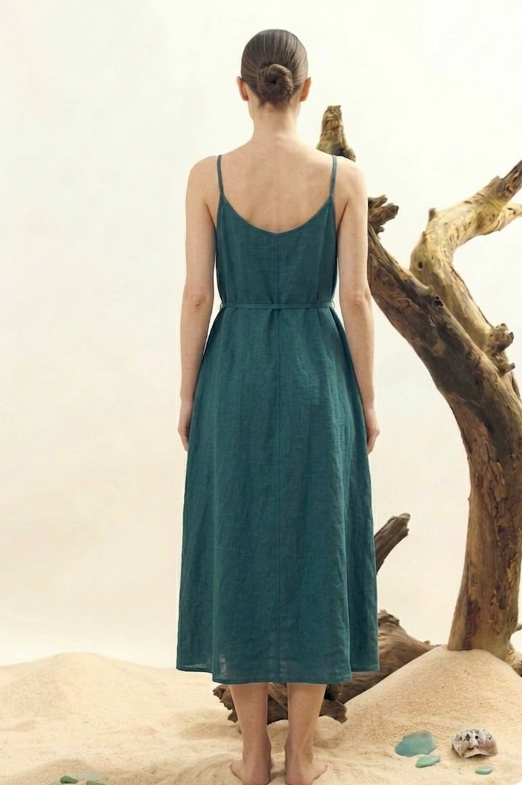 Teal Linen Wrap Dress