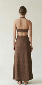 Chocolate Brown Linen Halter Co-ord