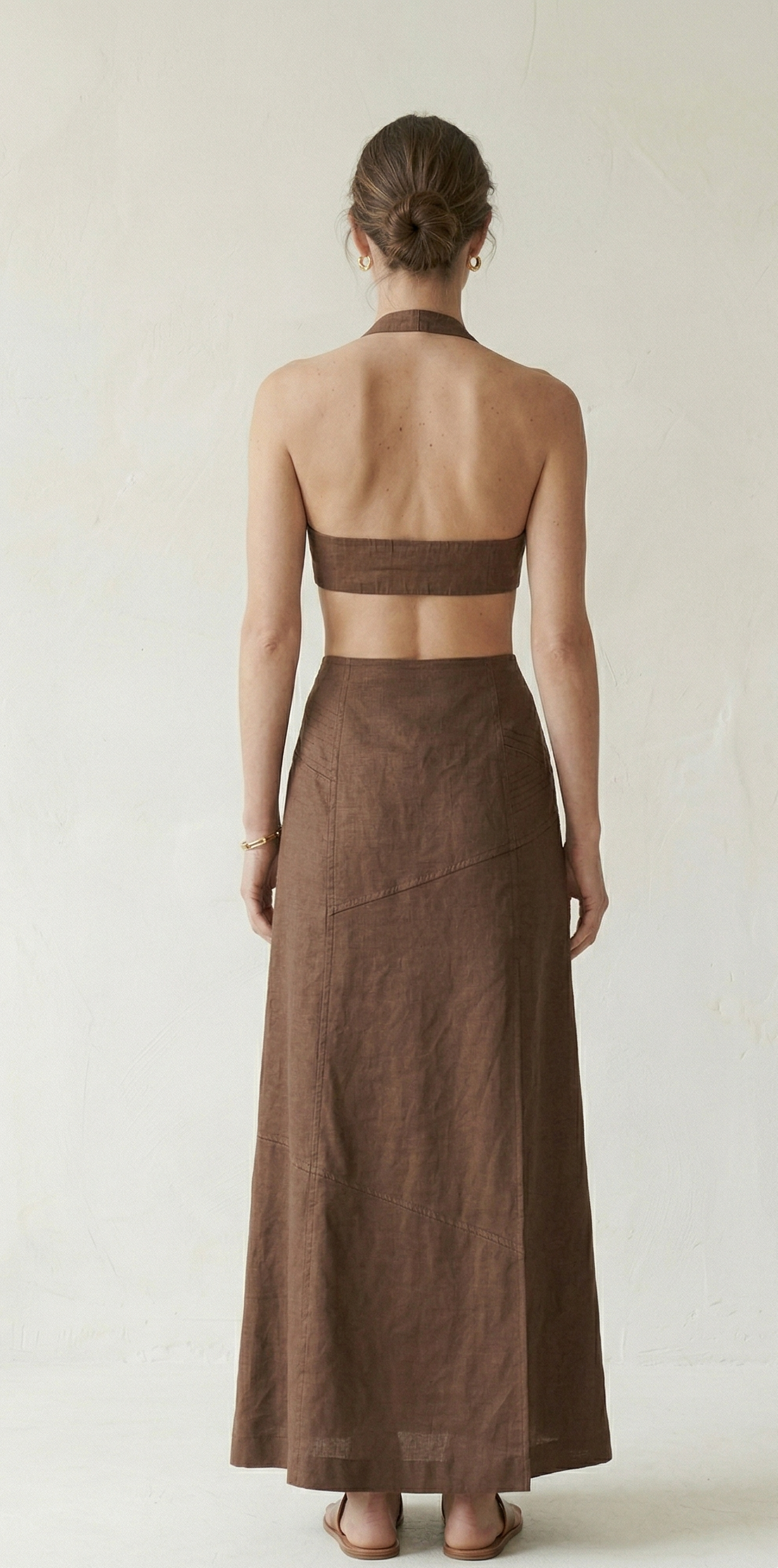 Chocolate Brown Linen Halter Co-ord