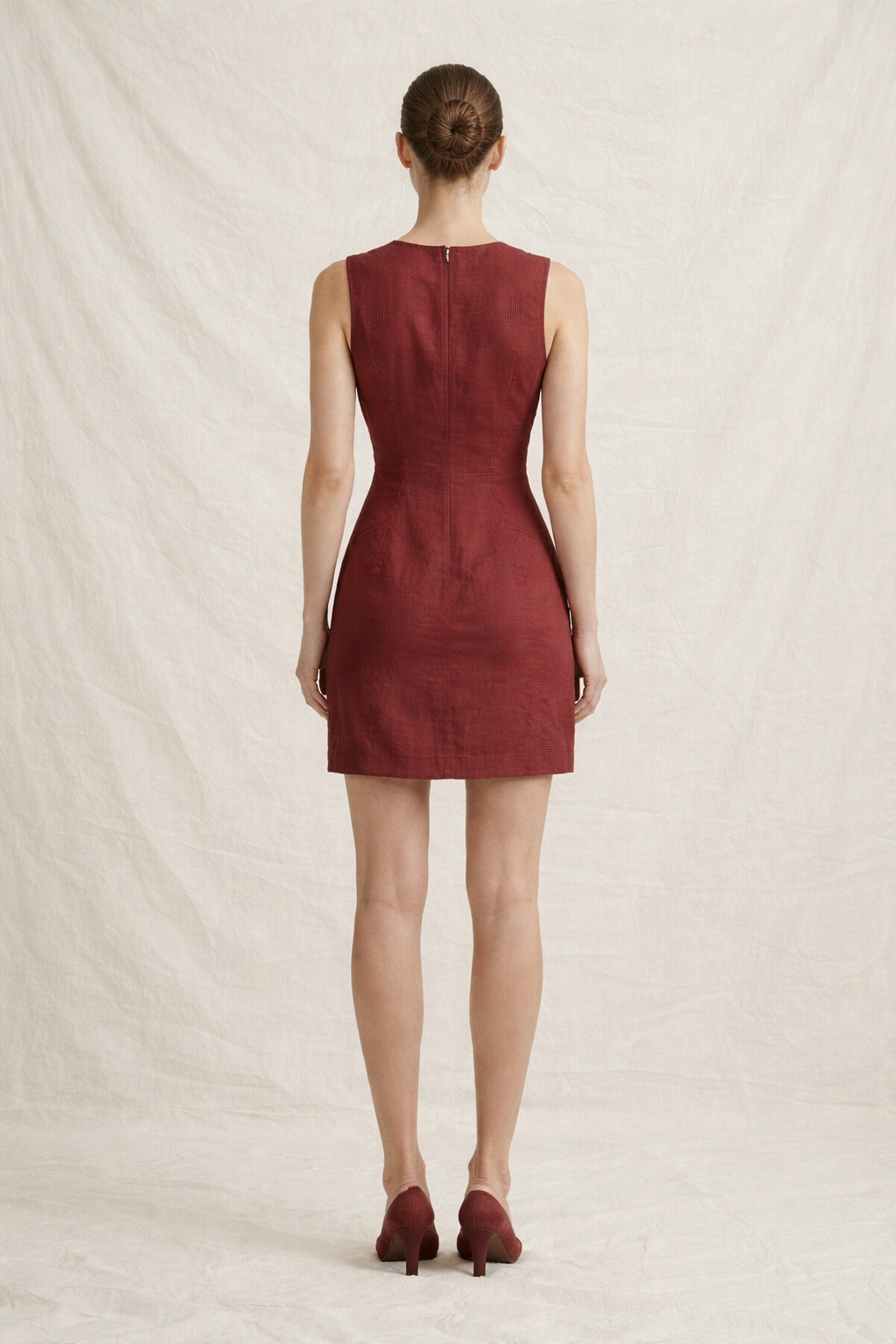 Burgundy Linen Mini Dress