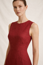 Burgundy Linen Mini Dress