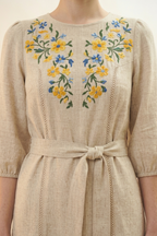 Natural Linen Embroidered Wrap Mini Dress