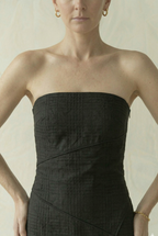 Black Linen Strapless Midi Dress