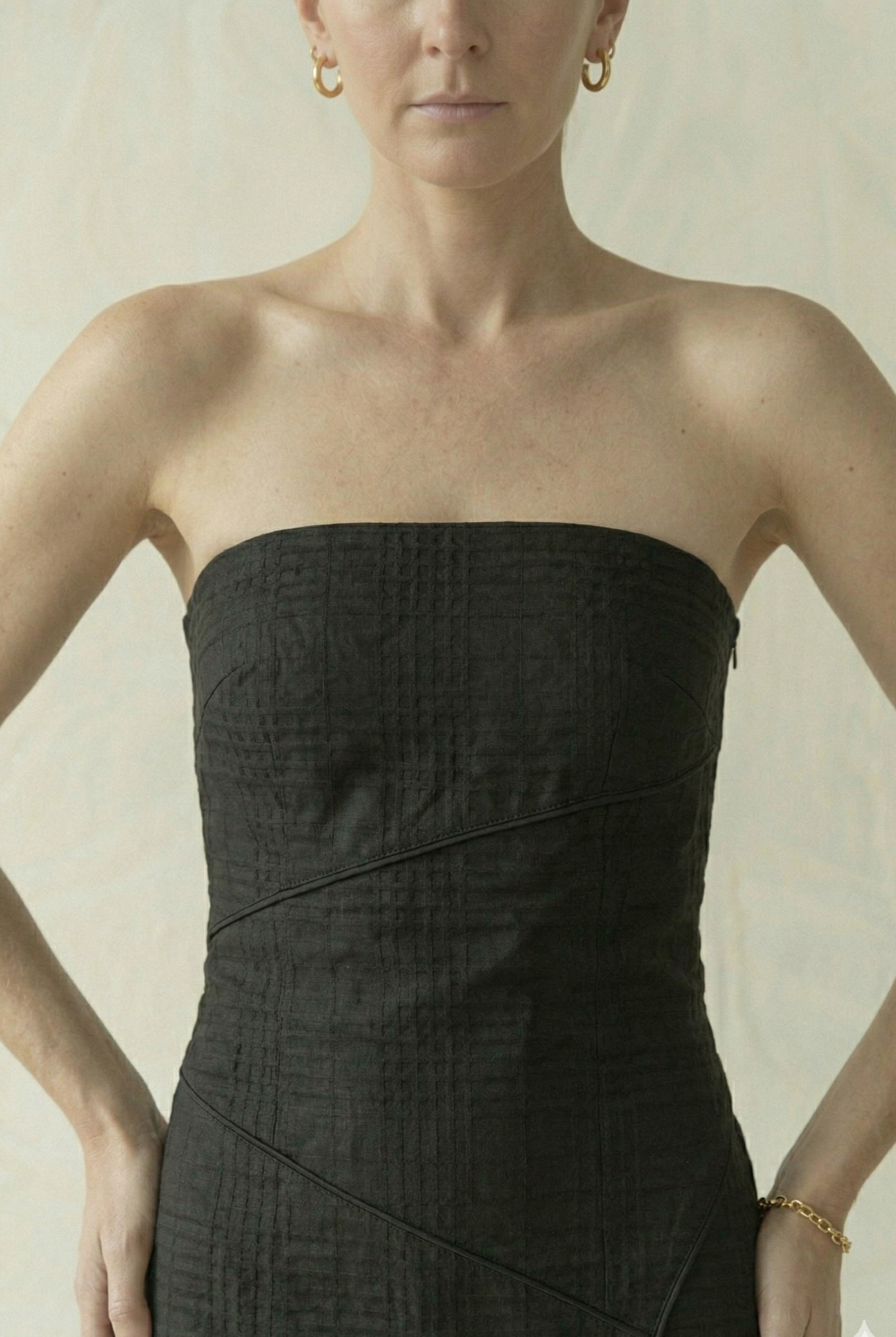Black Linen Strapless Midi Dress