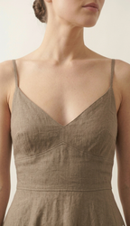 Taupe Brown Linen Maxi Dress for Women