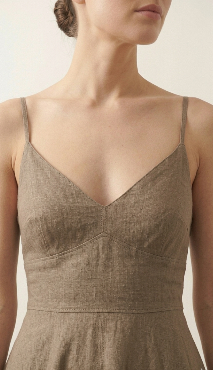 Taupe Brown Linen Maxi Dress for Women