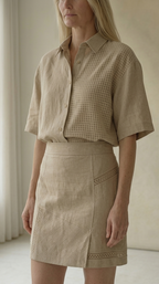 Beige Linen Shirt & Mini Skirt Set