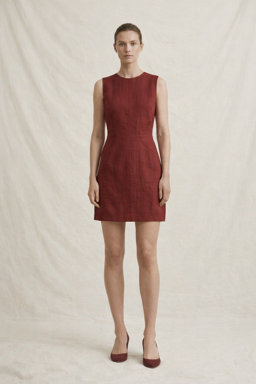 Burgundy Linen Mini Dress