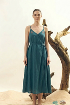 Teal Linen Wrap Dress