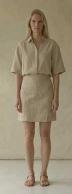 Beige Linen Shirt & Mini Skirt Set