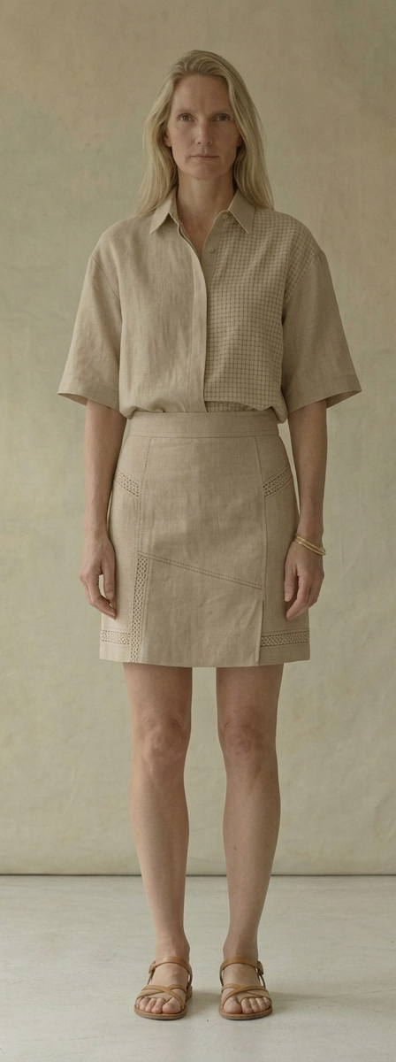Beige Linen Shirt & Mini Skirt Set