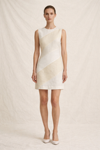 White & Cream Linen Colour Block Mini Dress