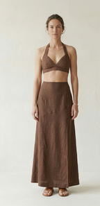 Chocolate Brown Linen Halter Co-ord