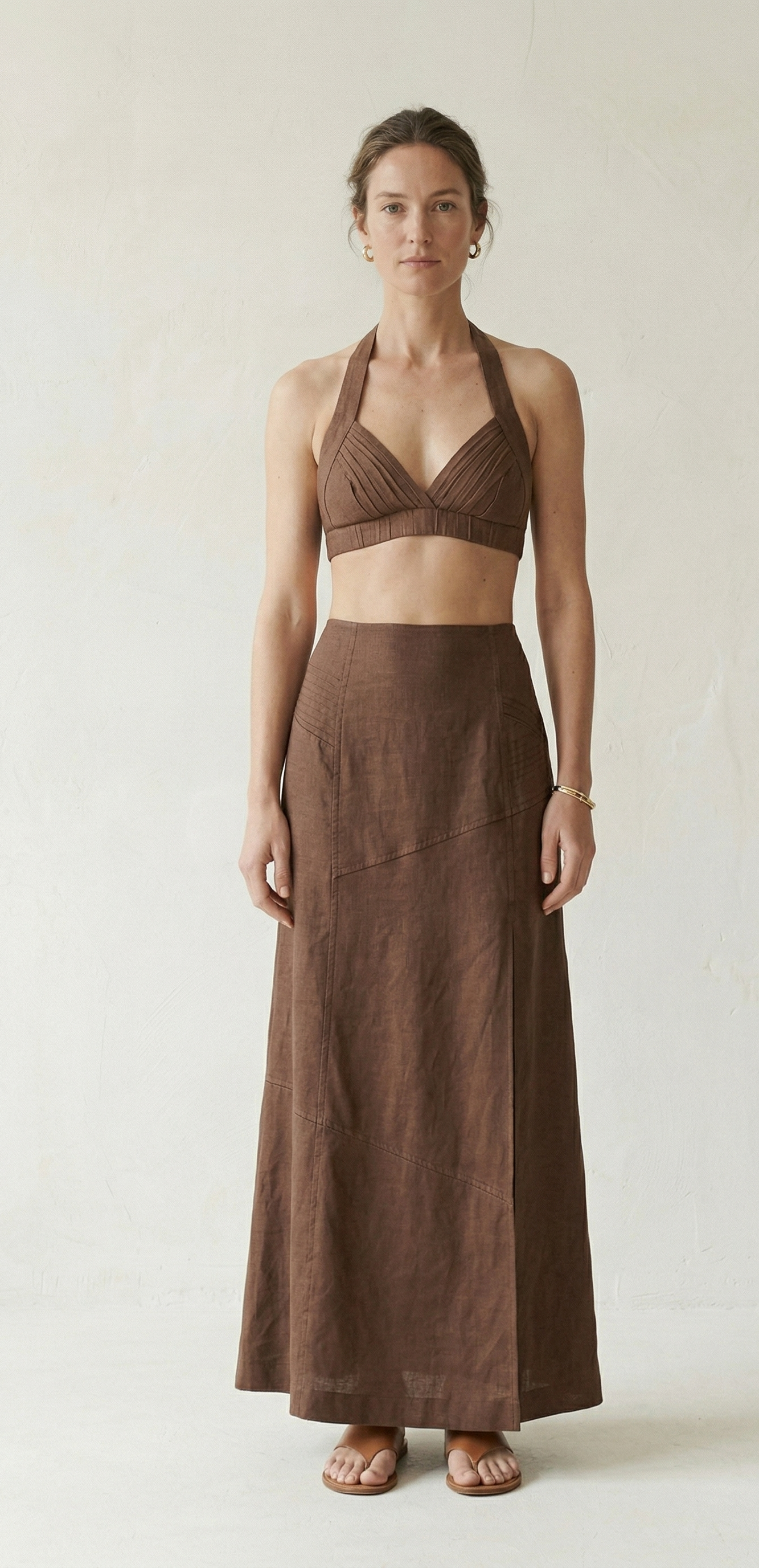 Chocolate Brown Linen Halter Co-ord
